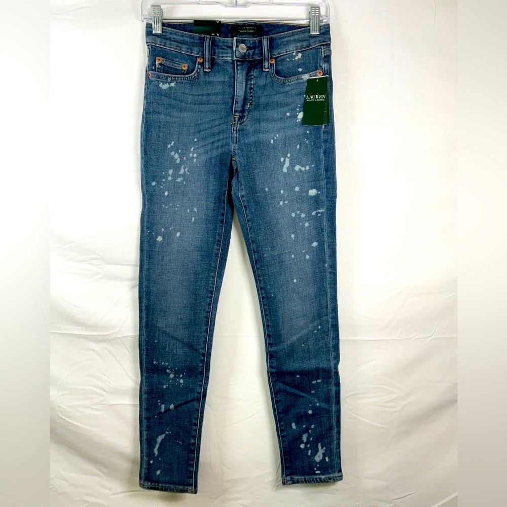 NWT Women’s Lauren Ralph Lauren Premier Skinny Ankle Splatter Wash Jeans Size 0